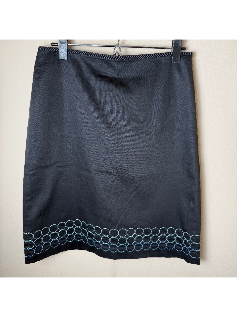 Vintage 90s Ann Taylor Embroidered Skirt Women 6 Black Career Office Work Preppy